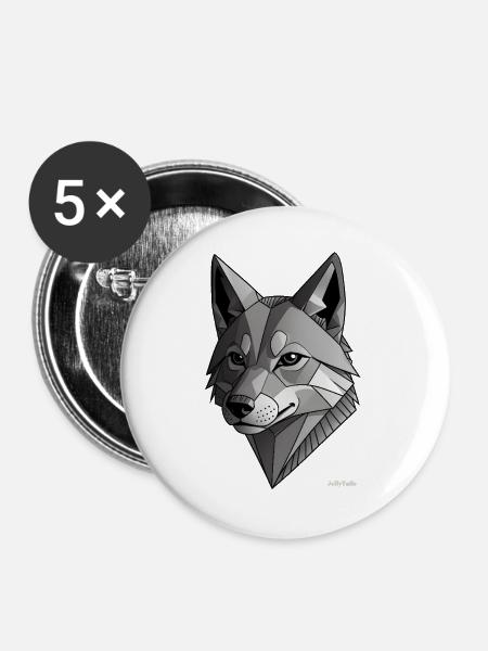 Geometrischer silberner Wolf. - Buttons groß 56 mm (5er Pack) - Weiß