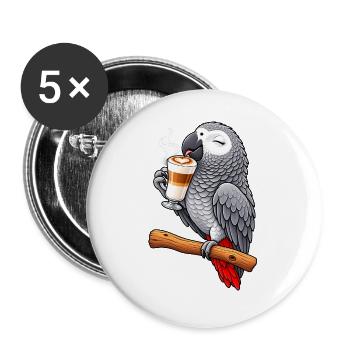 Graupapagei mit Latte Macchiato - Buttons groß 56 mm (5er Pack) - Weiß - Vorne