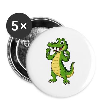 Grinsende Krokodil benutzt seine scharfen Zähne mit Zahnseide - Buttons groß 56 mm (5er Pack) - Weiß - Vorne