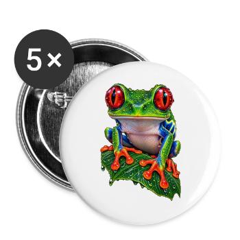 Rotäugiger Laubfrosch auf Blatt - Buttons groß 56 mm (5er Pack) - Weiß - Vorne
