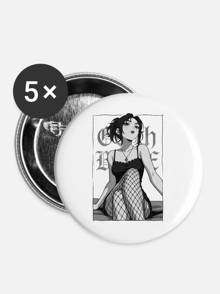 Gothic Silhouette Schwarzweiß - Buttons groß 56 mm (5er Pack) - Weiß
