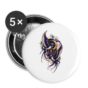 Sternzeichen Zwillinge – Celestial Schwalben - Buttons groß 56 mm (5er Pack) - Weiß - Vorne