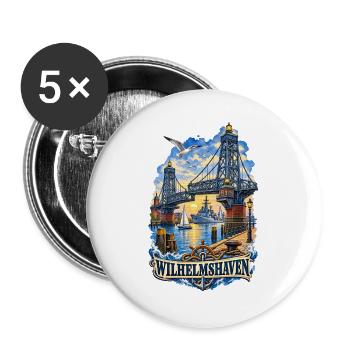 Wilhelmshaven Hafenbrücke Motiv - Buttons groß 56 mm (5er Pack) - Weiß - Vorne
