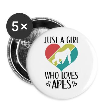Affe Herz Silhouette Retro-Style - Buttons groß 56 mm (5er Pack) - Weiß - Vorne