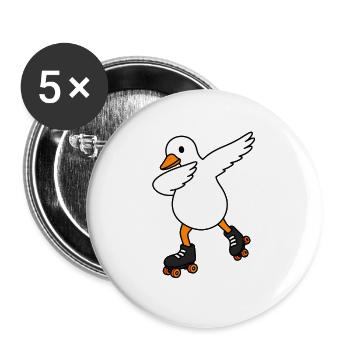 Rollende Ente auf Skates - Buttons groß 56 mm (5er Pack) - Weiß - Vorne