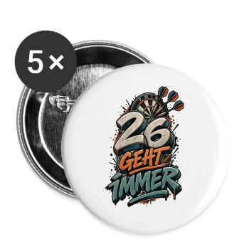 26 Geht Immer Dartboard - Buttons groß 56 mm (5er Pack) - Weiß - Vorne