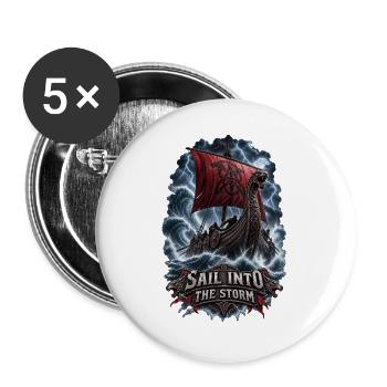 Sail Into the Storm – Wikinger Langschiff - Buttons groß 56 mm (5er Pack) - Weiß - Vorne