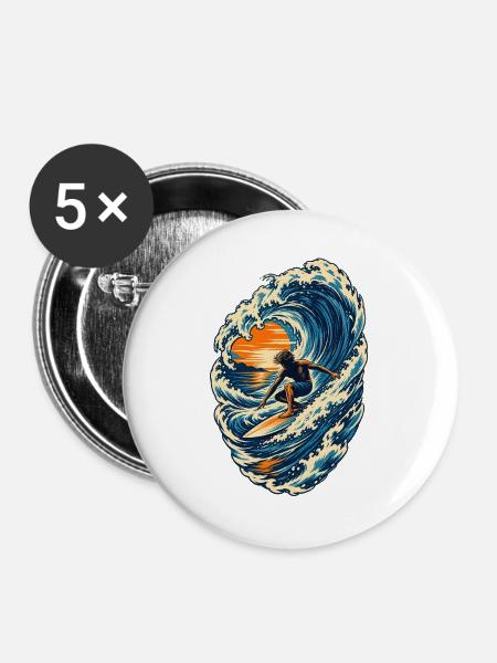 Surfer - Buttons groß 56 mm (5er Pack) - Weiß