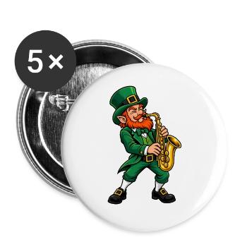 Leprechaun mit Saxophon - Buttons groß 56 mm (5er Pack) - Weiß - Vorne