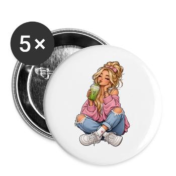 Mädchen mit Matcha Latte - Buttons groß 56 mm (5er Pack) - Weiß - Vorne