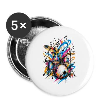 Schlagzeug Drums - Buttons groß 56 mm (5er Pack) - Weiß - Vorne