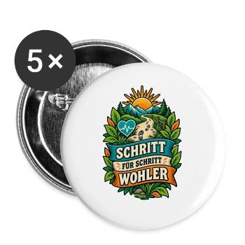 Schritt für Schritt wohler - Buttons groß 56 mm (5er Pack) - Weiß - Vorne