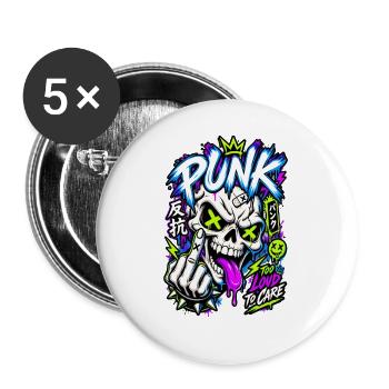 Neon Punk Schädel Grafik - Buttons groß 56 mm (5er Pack) - Weiß - Vorne