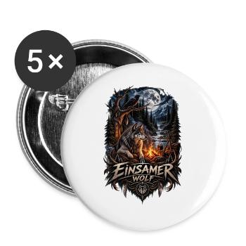 Einsamer Wolf im Mondlicht Wald - Buttons groß 56 mm (5er Pack) - Weiß - Vorne