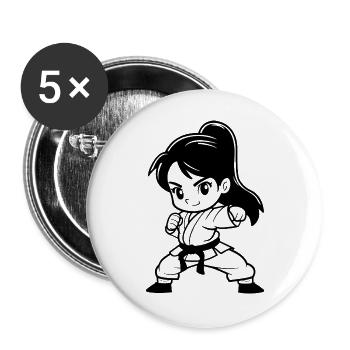 Karate Mädchen Comic Look - Buttons groß 56 mm (5er Pack) - Weiß - Vorne