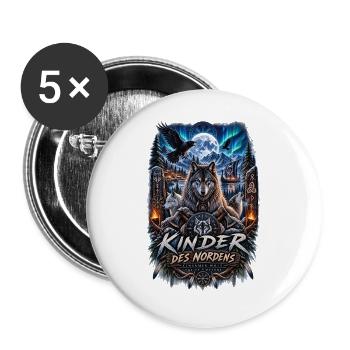 Nordischer Wolf im Wikinger-Setting - Buttons groß 56 mm (5er Pack) - Weiß - Vorne