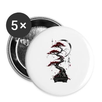 Roter Bonsai im Mondkreis - Buttons groß 56 mm (5er Pack) - Weiß - Vorne