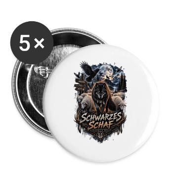 Schwarzes Schaf Wolf Dark Fantasy Shirt - Buttons groß 56 mm (5er Pack) - Weiß - Vorne