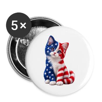 Amerikanische Flagge Kätzchenkatzenkunst - Buttons groß 56 mm (5er Pack) - Weiß - Vorne