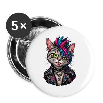 Punk Katze - Buttons groß 56 mm (5er Pack) - Weiß - Vorne