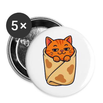 Orangefarbene getigerte Katze eingewickelt wie ein Burrito - Buttons groß 56 mm (5er Pack) - Weiß - Vorne