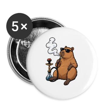 Entspanntes Capybara mit Shisha - Buttons groß 56 mm (5er Pack) - Weiß - Vorne