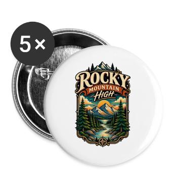 Rocky Mountain Wanderung Vintage-Wildnis-T-Shirt-Kunst - Buttons groß 56 mm (5er Pack) - Weiß - Vorne