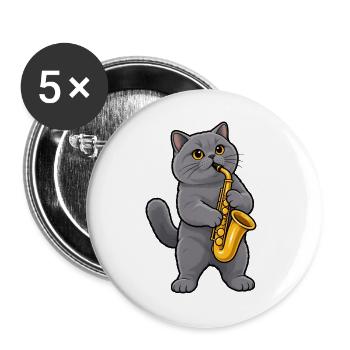 Britisch Kurzhaar mit Saxophon - Buttons groß 56 mm (5er Pack) - Weiß - Vorne