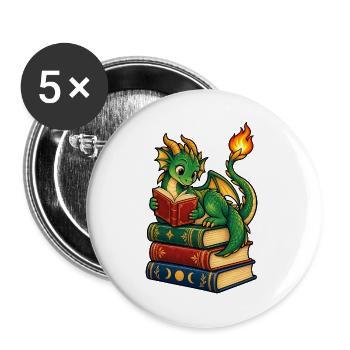 Bibliotheksdrache - Buttons groß 56 mm (5er Pack) - Weiß - Vorne