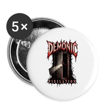 Fan-Merchandise aus dem kleinen Kultfilm DEMONIC - Buttons groß 56 mm (5er Pack) - Weiß - Vorne