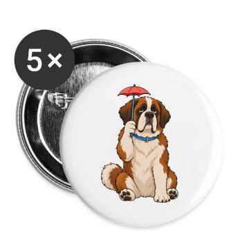Bernhardiner winziger Regenschirm - Buttons groß 56 mm (5er Pack) - Weiß - Vorne