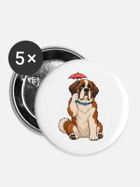 Bernhardiner winziger Regenschirm - Buttons groß 56 mm (5er Pack) - Weiß
