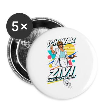 Ich war Zivi – Friedlich gedient im 80er-Look - Buttons groß 56 mm (5er Pack) - Weiß - Vorne