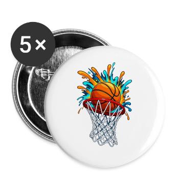 Basketball Splash Burst - Buttons groß 56 mm (5er Pack) - Weiß - Vorne
