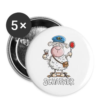 Schafner Schaf als Schaffner Cartoon  - Buttons groß 56 mm (5er Pack) - Weiß - Vorne