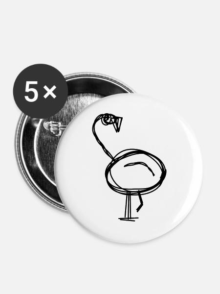 Flamingo handgezeichnet - Buttons groß 56 mm (5er Pack) - Weiß