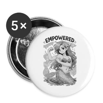 Empowered Mermaid – Starke Meerjungfrau Power - Buttons groß 56 mm (5er Pack) - Weiß - Vorne