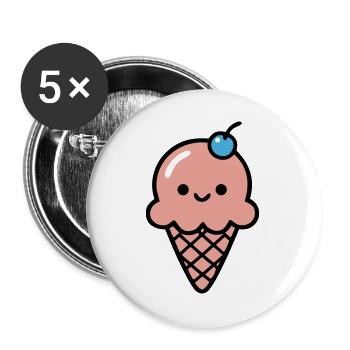 Kawaii Eiswaffel Gesicht Icon - Buttons groß 56 mm (5er Pack) - Weiß - Vorne