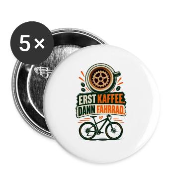 Erst Kaffee, dann Fahrrad - Buttons groß 56 mm (5er Pack) - Weiß - Vorne