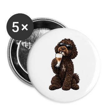 Barbet mit Latte Macchiato - Buttons groß 56 mm (5er Pack) - Weiß - Vorne