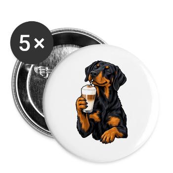 Beauceron mit Latte Macchiato - Buttons groß 56 mm (5er Pack) - Weiß - Vorne