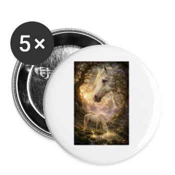 Weißes Pferd an geheimer Waldquelle - Buttons groß 56 mm (5er Pack) - Weiß - Vorne