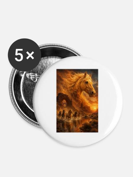 Mustangs im Canyonfluss bei Sonnenuntergang - Buttons groß 56 mm (5er Pack) - Weiß
