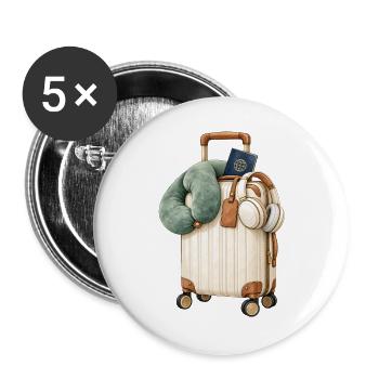 Reise-Toolkit im Vintage-Koffer - Buttons groß 56 mm (5er Pack) - Weiß - Vorne