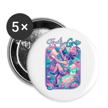 Find your Grip – Bouldern Spruch für Frauen - Buttons groß 56 mm (5er Pack) - Weiß - Vorne