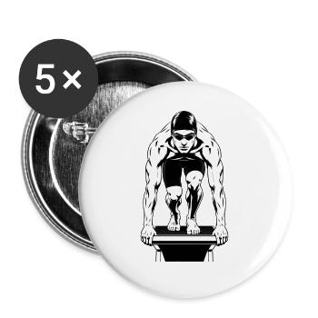 Schwarzweiß Schwimmer am Startblock - Buttons groß 56 mm (5er Pack) - Weiß - Vorne