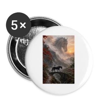 Nebel Pferd auf Bergbrücke - Buttons groß 56 mm (5er Pack) - Weiß - Vorne