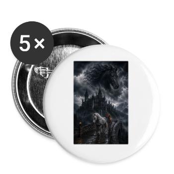 Dunkles Pferd vor Sturmschloss - Buttons groß 56 mm (5er Pack) - Weiß - Vorne