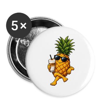 Ananas mit Latte Macchiato - Buttons groß 56 mm (5er Pack) - Weiß - Vorne