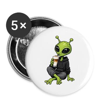 Alien mit Latte Macchiato - Buttons groß 56 mm (5er Pack) - Weiß - Vorne